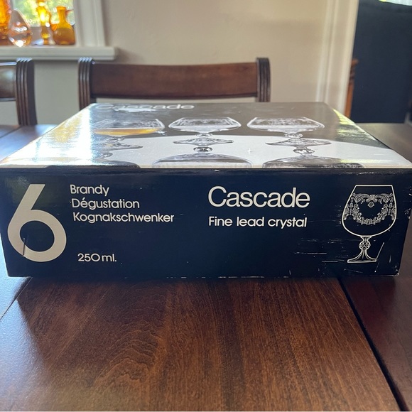 Set of 6 with box Cascade Bohemian Crystal Brandy Snifter Glasses 4 3/4" Vintage - Picture 2 of 14